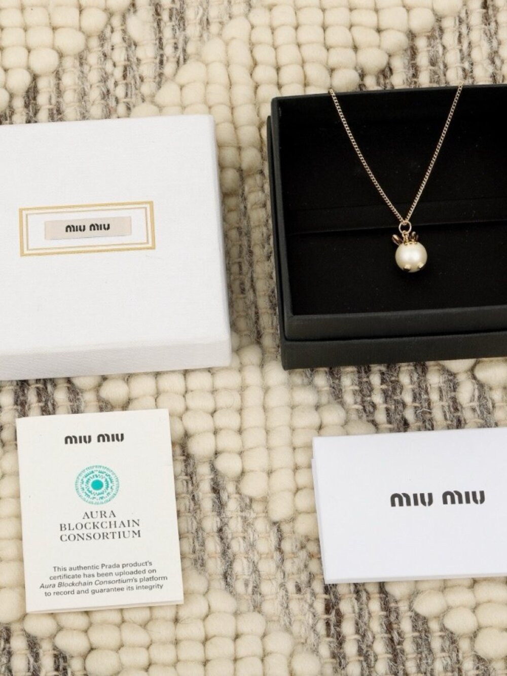 Miu Miu Gold-Tone Pearl Pendant Necklace
